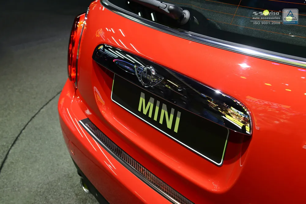 Rear bumper protector MINI COOPER III 07.2014-> (black steel, red&black carbon fiber) AVISA 2/44029